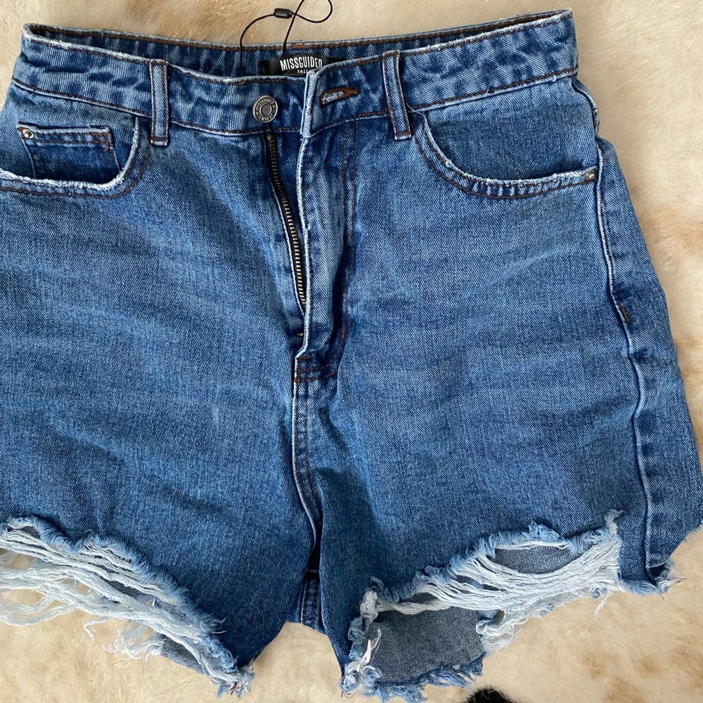 Misguided Recycled Tall Blue Ripped Denim Jean Shorts